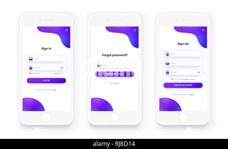 Mobile UI kit. Sign up form, sign in page. Set. Stock Vector