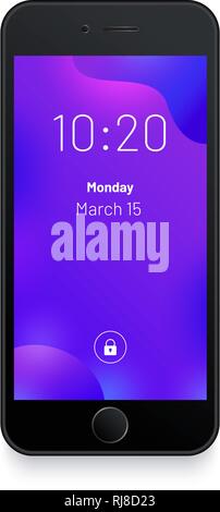 Black smartphone. Abstract purple background. Stock Vector