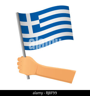 Greece flag in hand. Patriotic background. National flag of Greece  illustration Stock Photo