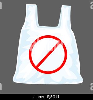 Plastic bag with mockup with front view. Say no plastic concept. Flat color style vector illustration. Stock Vector