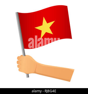 Vietnam flag in hand. Patriotic background. National flag of Vietnam  illustration Stock Photo