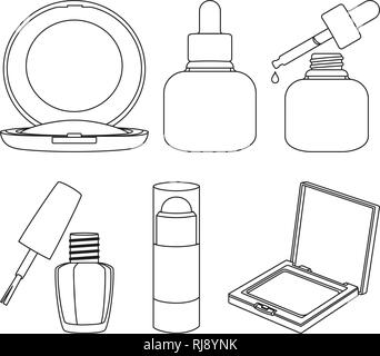 8 line art black and white cosmetic elements Stock Vector