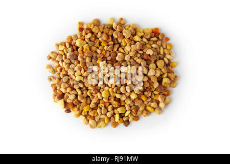 Pile of bee pollen grains isolated on white background Stock Photo