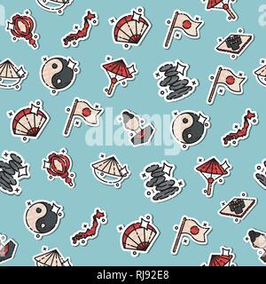 Japan Flat Icons Design Travel Concept Pattern. Vector illustration, EPS 10 Stock Vector