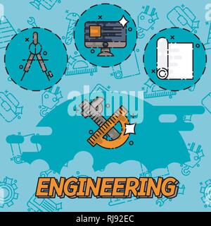 Engineering flat concept icons pattern. Vector illustration, EPS 10 Stock Vector