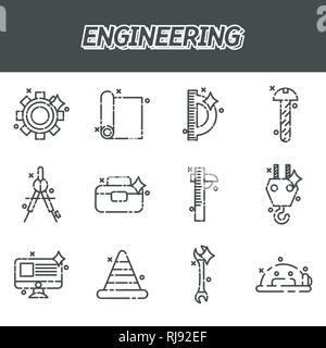 Engineering flat icons set. Vector illustration, EPS 10 Stock Vector
