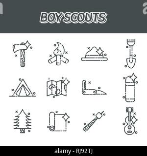 Boy scouts concept icons. Adventure exploration Travel Concept Stock Vector