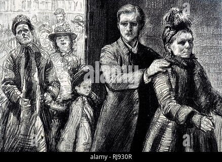 An engraving depicting a blind guest arriving at St Phillips Institute for afternoon tea. Dated 19th century Stock Photo