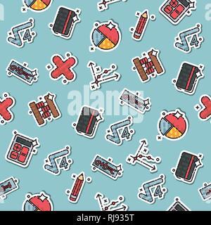 Colored algebra pattern. Mathematical science. Education and scientific icons set. Stock Vector