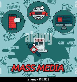 Mass media flat concept icons for infographics design web elements Stock Vector