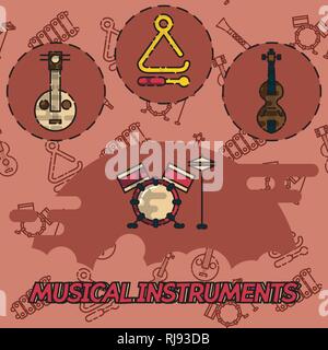Musical instruments flat concept icons. Vector illustration, EPS 10 Stock Vector