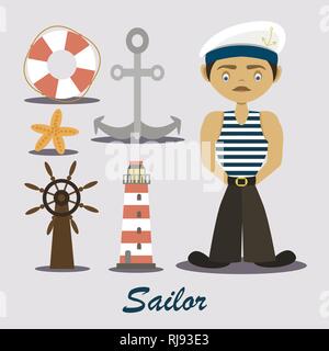 Sailor with a lighthouse and anchor. Vector illustration, EPS 10 Stock Vector