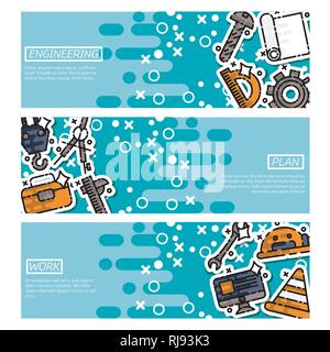 Set of Horizontal Banners about engineering. Vector design concept. Stock Vector