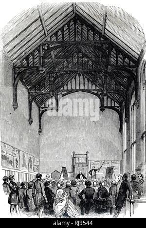 An engraving depicting a British Association Meeting of 1849, in the Geological section of Birmingham Grammar School. Dated 19th century Stock Photo