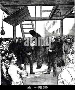 An engraving depicting the execution of Charles J. Guiteau (1841-1882) an American writer and lawyer convicted of the assassination of James A. Garfield, the 20th president of the United States. Dated 19th century Stock Photo