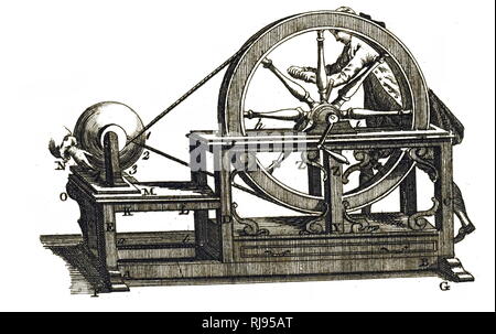 An engraving depicting Nollet's static electric machine. Jean-Antoine Nollet (1700-1770) a French clergyman and physicist. As a priest, he was known as Abbe Nollet. Dated 19th century Stock Photo