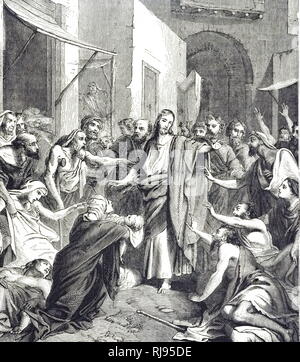 An engraving depicting Christ healing the Sick 'and as many as touched him were made whole' (Mark VI 56). Dated 19th century Stock Photo