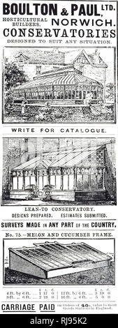 An advertisement for Boulton and Paul conservatories and cold frames. Dated 20th century Stock Photo