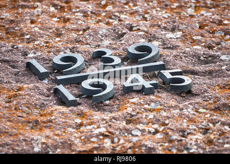 World War II dates at the Austo-German Charnel House at Passo Pordoi, Dolomites, Veneto, Italy.  Monument, memorial and grave of WW1 & WW2 soldiers Stock Photo