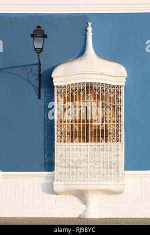 Colonial style windows of the main square in Trujillo, Peru Stock Photo