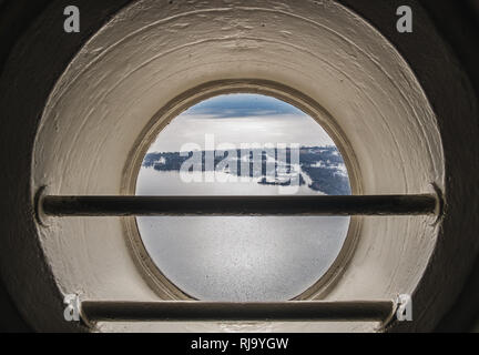 Porthole on Ontario Lake. CN Tower, Toronto, Ontario, Canada. Stock Photo