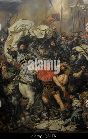 Guerra polaco-lituano-teutónica (1409-1411). Conflicto bélico entre Polonia, Lituania y la Orden Teutónica. Pintura con la representación de la Batalla de Grunwald (Tannenberg), 1878, obra de Jan Matejko (1838-1893). Detalle. Museo Nacional de Varsovia. Polonia. Stock Photo