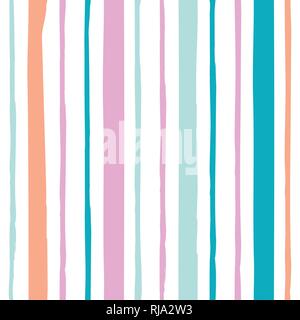 Vector seamless pattern with handdrawn stripes. Hand drawn orange, purple, blue and cyan vertical lines. Stock Vector