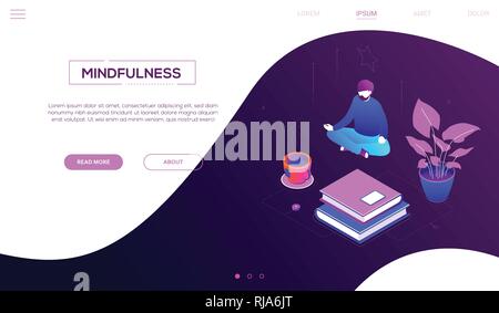 Meditation at work - modern colorful isometric vector web banner Stock Vector