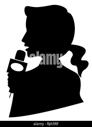 Illustration of a Girl Silhouette Holding a Microphone and Talking. Journalist Stock Photo