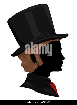 Illustration of a Silhouette of a Man With Victorian Hair and Wearing Victorian Hat and Costume Stock Photo