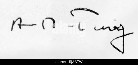 signature of Alan Turing (1912 – 1954), English computer scientist, mathematician, logician, cryptanalyst, philosopher, theoretical biologist. Stock Photo