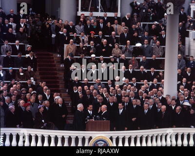 The second inauguration of Dwight D. Eisenhower as President of the United States, was held privately on Sunday, January 20, 1957 and publicly the following day, January 21, 1957. The inauguration marked the commencement of the second four-year term of Eisenhower as President and Richard Nixon as Vice President. Chief Justice Earl Warren administered the Oath of office. Stock Photo