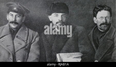 Joseph Stalin, Vladimir Lenin, and Mikhail Kalinin at the 8th Congress of the Russian Communist Party, 1919 Stock Photo