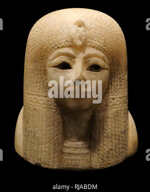 canopic jar (lid) depicting Queen Tuyi mother of Seti I. calcite, 1300-1250 BC, Valley of the Queens; Luxor; Egypt Stock Photo