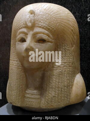 canopic jar (lid) depicting Queen Tuyi mother of Seti I. calcite, 1300-1250 BC, Valley of the Queens; Luxor; Egypt Stock Photo