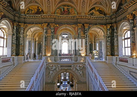 The Kunsthistorisches Museum, in Vienna, Austria. Housed in its festive palatial building on Ringstrasse, it is crowned with an octagonal dome. The term Kunsthistorisches Museum applies to both the institution and the main building. It is the largest art museum in the country. It was opened around 1891, by Emperor Franz Joseph I of Austria-Hungary. Stock Photo