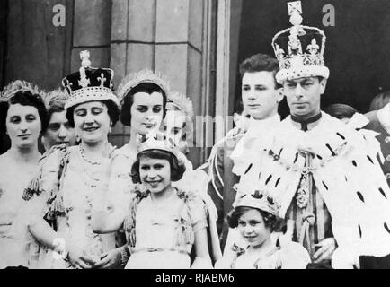 The coronation of George VI and Elizabeth Bowes-Lyon as King and Queen of the United Kingdom, 1937. George VI ascended the throne upon the abdication of his brother, Edward VIII, on 11 December 1936, three days before his 41st birthday. Edward's coronation had been planned for 12 May 1937 and it was decided to continue with his brother and sister-in-law's coronation on the same date. Stock Photo