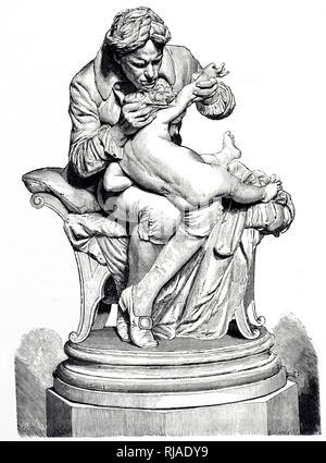 An engraving depicting a statue of Edward Jenner vaccinating his son. Edward Jenner (1749-1823) an English physician and scientist who was the pioneer of smallpox vaccine, the world's first vaccine. Dated 19th century Stock Photo