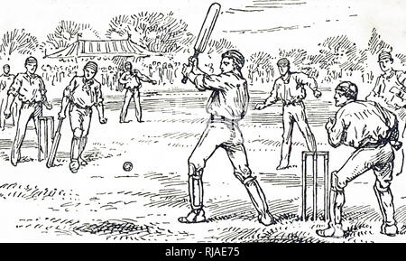 Illustration showing a game of Cricket. 1895 Stock Photo