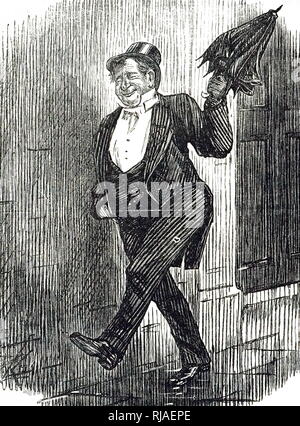 A cartoon depicting a tipsy gentleman on his way home. Dated 19th century Stock Photo