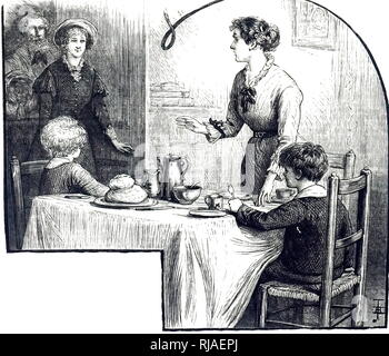 An engraving depicting children at the breakfast table. Dated 19th ...