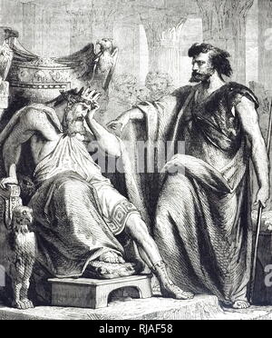 An engraving depicting the biblical story of King David being scolded by Nathan, the court prophet. Dated 19th century Stock Photo