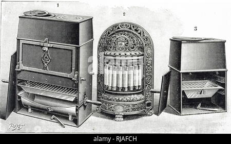 An engraving depicting a collection of Le Roy's electric heating elements fitted in cookers and a fire. These elements were of wire wound around a ceramic base. Dated 20th century Stock Photo