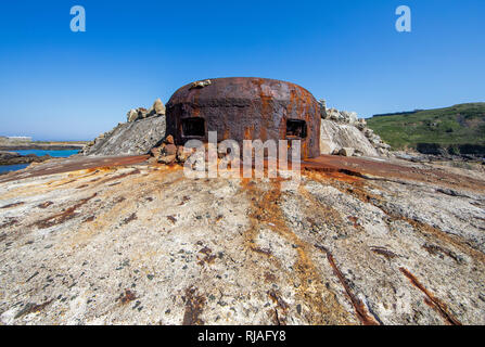 The exposed cast iron top of the Biberkopf German gun emplacement on Bibette Head, Alderney,channel islands. Stock Photo