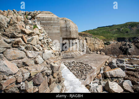 Biberkopf bunker strongpoint and gun emplacement on Bibette Head, Alderney, channel islands. Stock Photo