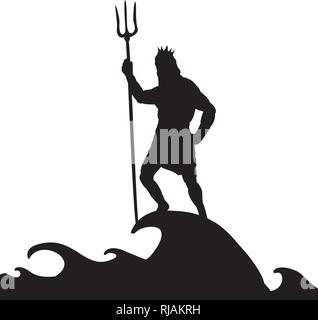 Poseidon Neptunus god silhouette ancient mythology fantasy Stock Vector