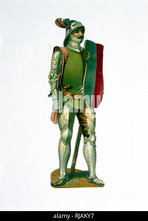 late 19th century, French chromolithograph, depicting a medieval knight in armour