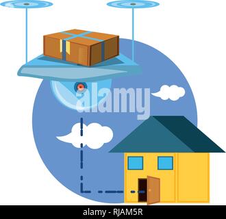drone technology with box carton and house vector illustration design ...