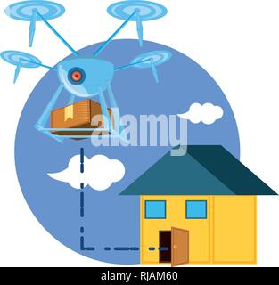 drone technology with box carton and house vector illustration design ...