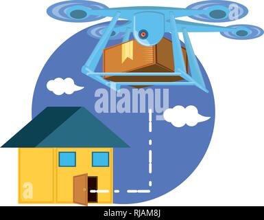 drone technology with box carton and house vector illustration design ...